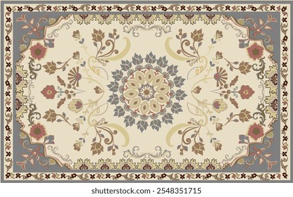 Vintage ornamental vector design for rug, tapis, yoga mat. Geometric ethnic clipart. Arabian ornamental carpet with decorative elements.Persian carpet,