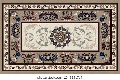 Vintage dekorative Vektordesign für Teppich, Tapis, Yogamatte. Geometrisches ethnisches Clipart. Arabischer Zierteppich mit dekorativen Elementen.Persischer Teppich,