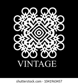 Vintage ornamental white logo template with text. Vector illustration
