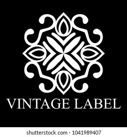 Vintage ornamental white logo template with text. Vector illustration