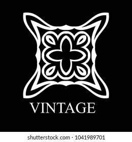 	Vintage ornamental white logo template with text. Vector illustration
