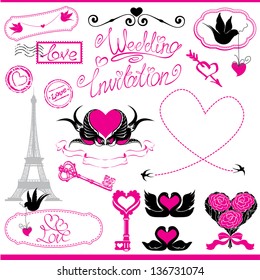Vintage ornaments, calligraphic design elements and page decoration for wedding invitation