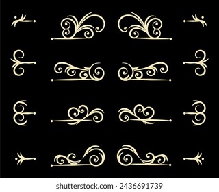 Vintage ornaments collection in black background