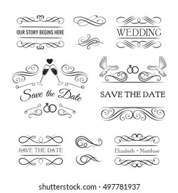 Vintage Ornaments - Collection of hand drawn ornaments. Wedding invitation. glasses of champagne. save the date. marry me. Vector Illustration. Ornate frame elements. Vintage filigree decoration. 