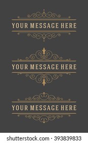 Vintage Ornaments Decorations Design Elements and Place For Text. Flourish calligraphic combinations retro design. For Menu Design, Invitations, Posters, Books, Greeting cards. Frames and scrolls set.