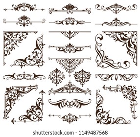 Vintage ornaments design elements floral curlicues white background curbs frame corners stickers illustration of white background illustration