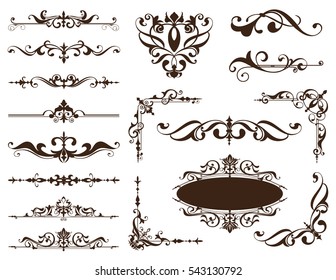 Vintage ornaments design elements floral curlicues white background
curbs frame corners stickers 