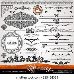 Vintage ornaments and dividers, calligraphic design elements and page decoration, exclusive, highest quality, retro style set of ornate floral patterns template