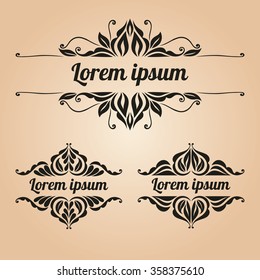 Vintage ornaments with floral elements. Set for invitations, greeting cards and postcards.vector illustration