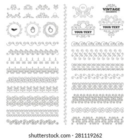 Vintage ornaments. Flourishes calligraphic. Hand icons. Handshake successful business symbol. Click here press sign. Human helping donation hand. Invitations elements. Vector