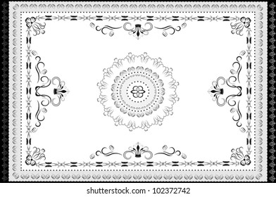 Vintage ornaments in oriental style carpet. Graphic arts.