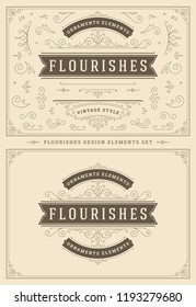 Vintage ornaments swirls and scrolls decorations design elements. Flourishes calligraphic combinations for retro logos, greeting cards, royal crests, frames and Invitations.