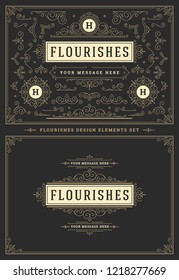 Vintage ornaments swirls and scrolls decorations design elements. Flourishes calligraphic combinations for retro logos, greeting cards, royal crests, frames and Invitations.