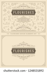 Vintage ornaments swirls and scrolls decorations design elements. Flourishes calligraphic combinations for retro logos, greeting cards, royal crests, frames and Invitations.