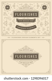 Vintage ornaments swirls and scrolls decorations design elements. Flourishes calligraphic combinations for retro logos, greeting cards, royal crests, frames and Invitations.