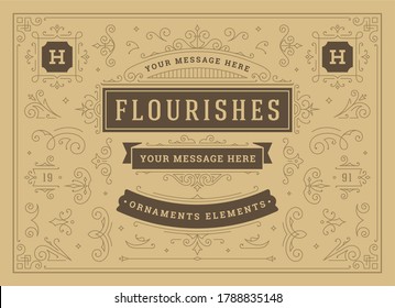 Vintage ornaments swirls and scrolls decorations design elements vector set. Flourishes calligraphic combinations for retro design, greeting cards, certificates borders, frames and invitations.