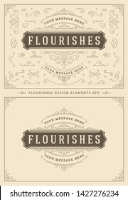 Vintage ornaments swirls and vignettes decorations design elements set vector illustration. Flourishes calligraphic combinations for retro logos, greeting cards, luxury crests, frames and invitations.