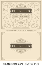 Vintage ornaments swirls and vignettes decorations design elements set vector illustration. Flourishes calligraphic combinations for retro logos, greeting cards, luxury crests, frames and invitations.