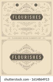 Vintage ornaments swirls and vignettes decorations design elements set vector illustration. Flourishes calligraphic combinations for retro logos, greeting cards, luxury crests, frames and invitations.