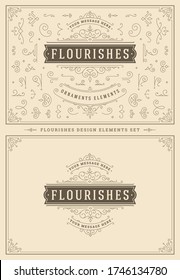 Vintage ornaments swirls and vignettes decorations design elements set vector illustration. Flourishes calligraphic combinations for retro logos, greeting cards, luxury crests, frames and invitations.