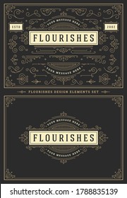 Vintage ornaments swirls and vignettes decorations design elements set vector illustration. Flourishes calligraphic combinations for retro logos, greeting cards, luxury crests, frames and invitations.