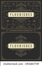 Vintage ornaments swirls and vignettes decorations design elements set vector illustration. Flourishes calligraphic combinations for retro logos, greeting cards, luxury crests, frames and invitations.