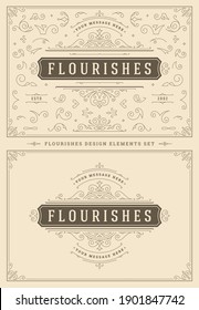 Vintage ornaments swirls and vignettes decorations design elements set vector illustration. Flourishes calligraphic combinations for retro logos, greeting cards, luxury crests, frames and invitations.