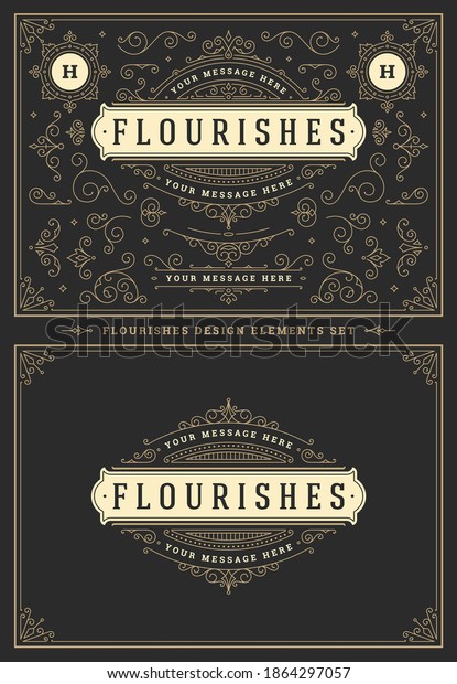 Vintage ornaments swirls and vignettes\
decorations design elements set vector illustration. Flourishes\
calligraphic combinations for retro logos, greeting cards, luxury\
crests, frames and\
invitations.