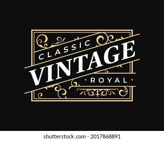 Vintage ornate antique rectangular elegant luxury typographic victorian style logo for your business, shop sign, label, whiskey, rum, beer, scotch, vodka, cognac, bakery etc