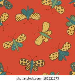 Vintage ornate bohemian butterflies pattern 