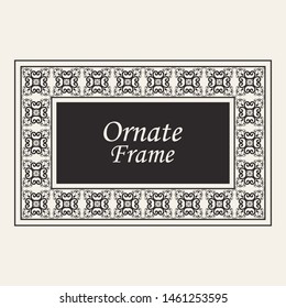 Vintage ornate border frame with ornamental elements, calligraphy swirls and ornament. Can be used for retro invitations and royal certificates.