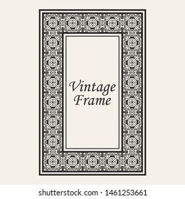 Vintage ornate border frame with ornamental elements, calligraphy swirls and ornament. Can be used for retro invitations and royal certificates.