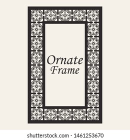 Vintage ornate border frame with ornamental elements, calligraphy swirls and ornament. Can be used for retro invitations and royal certificates.