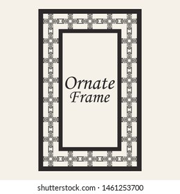 Vintage ornate border frame with ornamental elements, calligraphy swirls and ornament. Can be used for retro invitations and royal certificates.