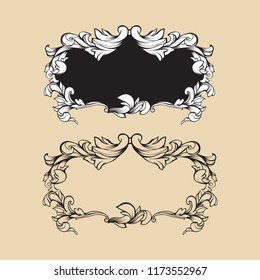 Vintage ornate border frame with scroll swirls element. Floral decorative ornament in vector version