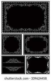 Vintage  ornate borders. Vector  Set of  frames on black background at retro style.
