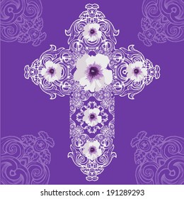 Vintage Ornate Christian Cross Vector Camomile. 