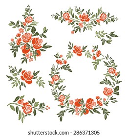 Vintage ornate floral set. Set of elements for design. For greeting cards, invitations, and other printing projects.