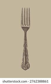 Vintage Ornate Fork with Decorative Handle Engraving Illustration