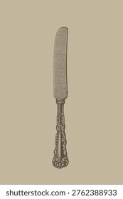 Vintage Ornate Fork with Decorative Handle Engraving Illustration