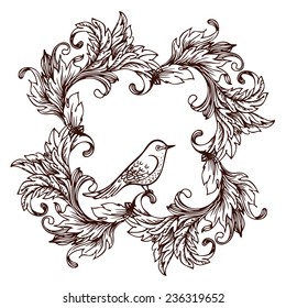 Vintage ornate  frame with a bird 