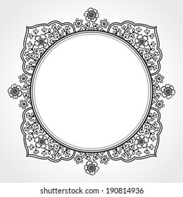 Vintage ornate frame with place for your text. Vector ornamental framework. East floral decor. Save the date. Template frame design for greeting card and wedding invitations. 