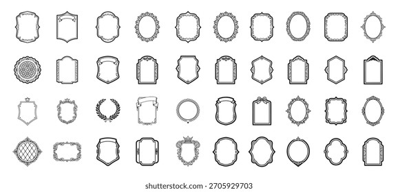 Colección de Vector de marco adornado de Antiguas. Bordes clásicos, escudos reales y Formas de etiquetas decorativas