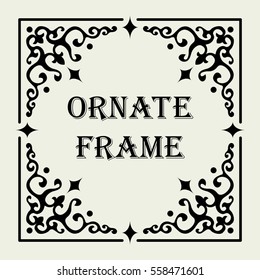 Vintage ornate frame. Vector design for text or image. The frame's size and its proportions are changeable by moving the corner ornaments, optionally filling the spaces with linear patterns.