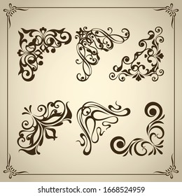 Vintage ornate frames, decorative ornaments, flourish and scroll elements