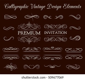 Vintage ornate frames, decorative ornaments, flourish and scroll elements. Invintation Design Eelements. Vector Illustration