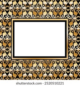 vintage Ornate Gold Damask Frame with intricate patterns on a dark background. Perfect for adding a touch of elegance and sophistication to your designs.