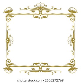 Vintage ornate golden frame in art nouveau style, greeting card decoration, invitation, vector illustration