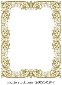 Vintage ornate golden frame in baroque style, greeting card decoration, invitation, vector illustration