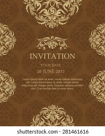 Vintage ornate invitation and label in east style. - Vector illustration